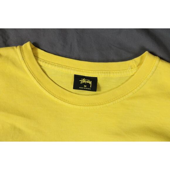 New Stussy Men T Shirt Medium Yellow Multicolor Peace and Love Angels Rare - Picture 3 of 10